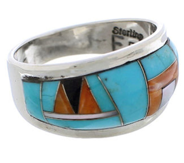 Turquoise Multicolor Genuine Sterling Silver Ring Size 8-1/2 EX50877
